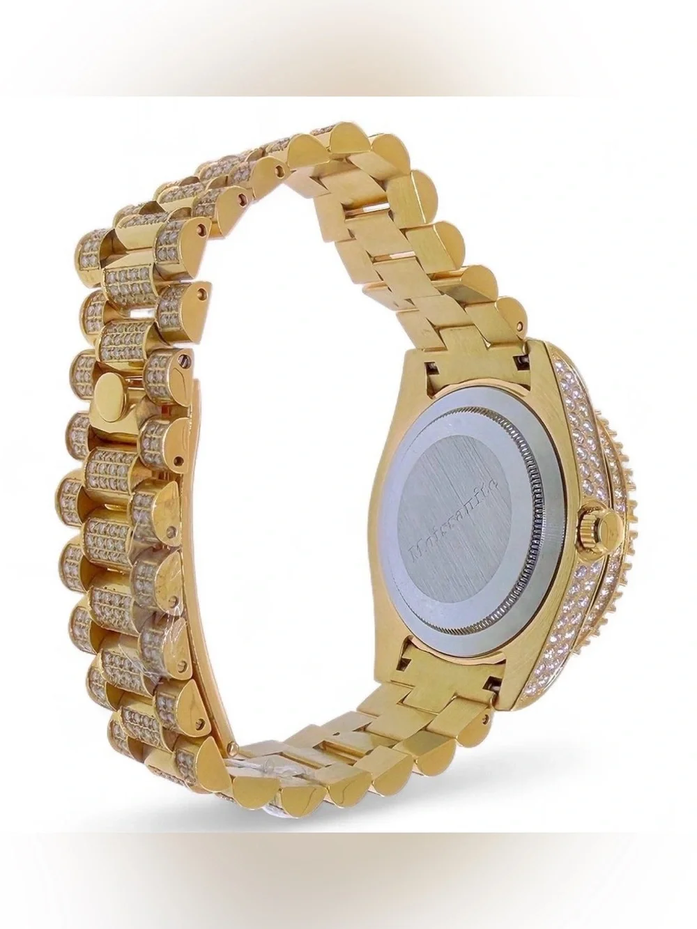Gold Moissanite Automatic Watch Stainless Steel Self-Winding Round Case